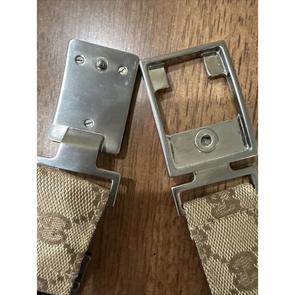 Gucci Vintage GG Monogram Canvas Belt Adjustable Brown Italy Authentic